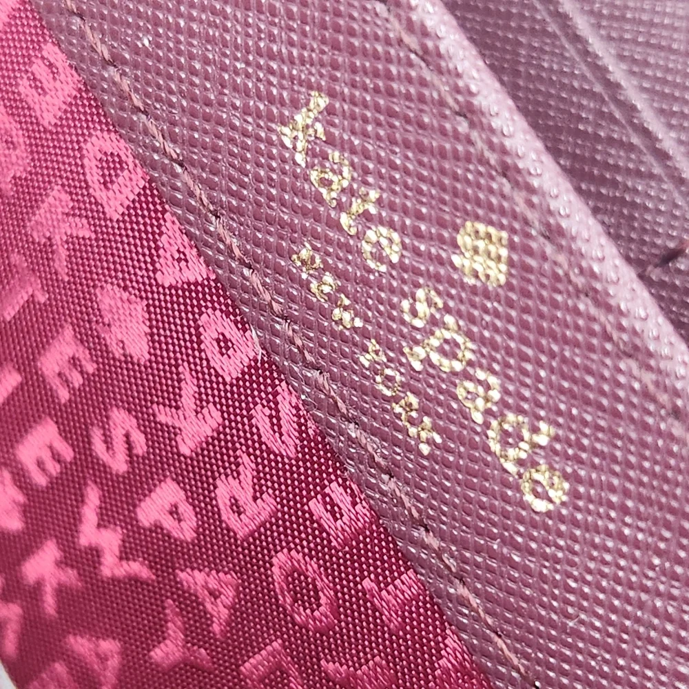 Kate Spade Zip Around Wallet Plum Purple Saffiano Leather Neda Laurel Way Logo